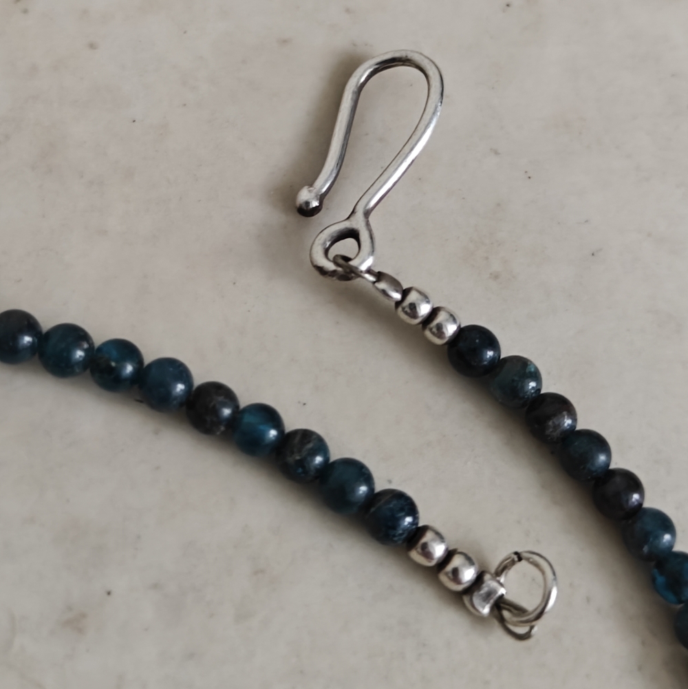 Modernist Sterling Silver and Genuine Apatite Beads Necklace Signed - Picture 11 of 15